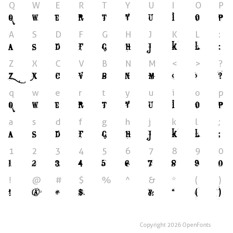 Character Map of Bagpack Regular