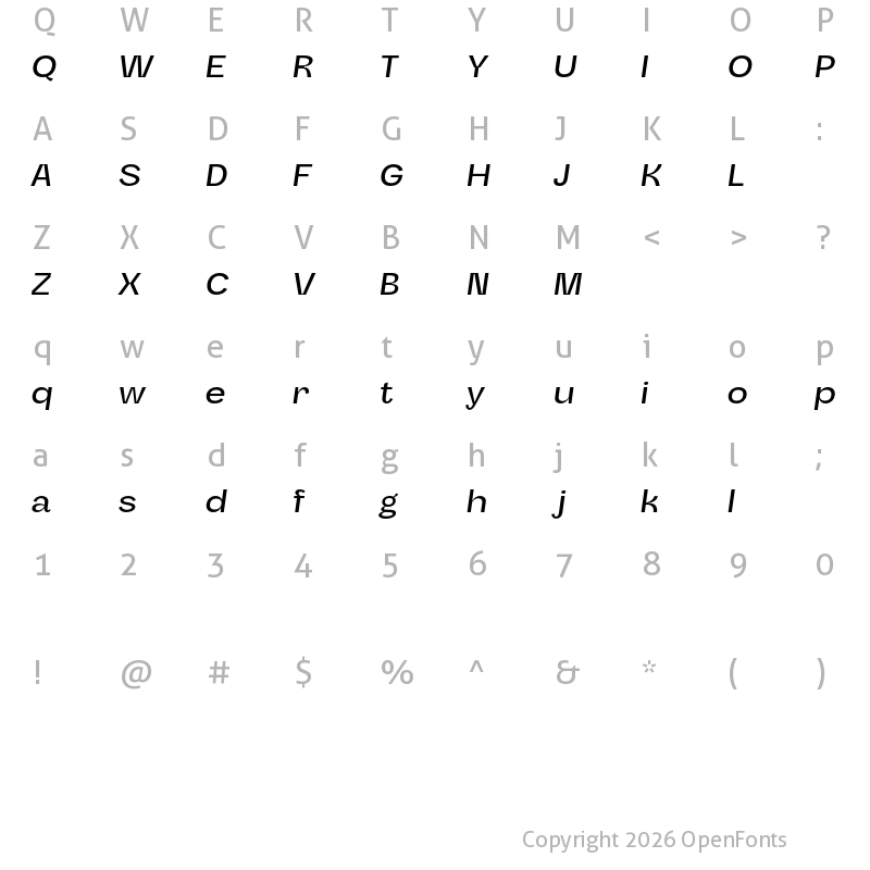 Character Map of Baguede Free Italic
