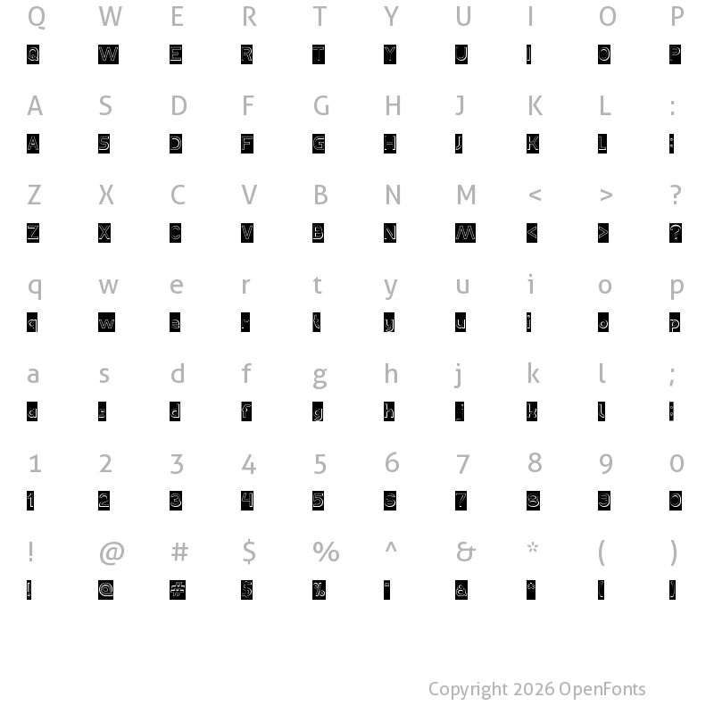 Character Map of Bahasa Indonesia-Hollow-Inverse Regular