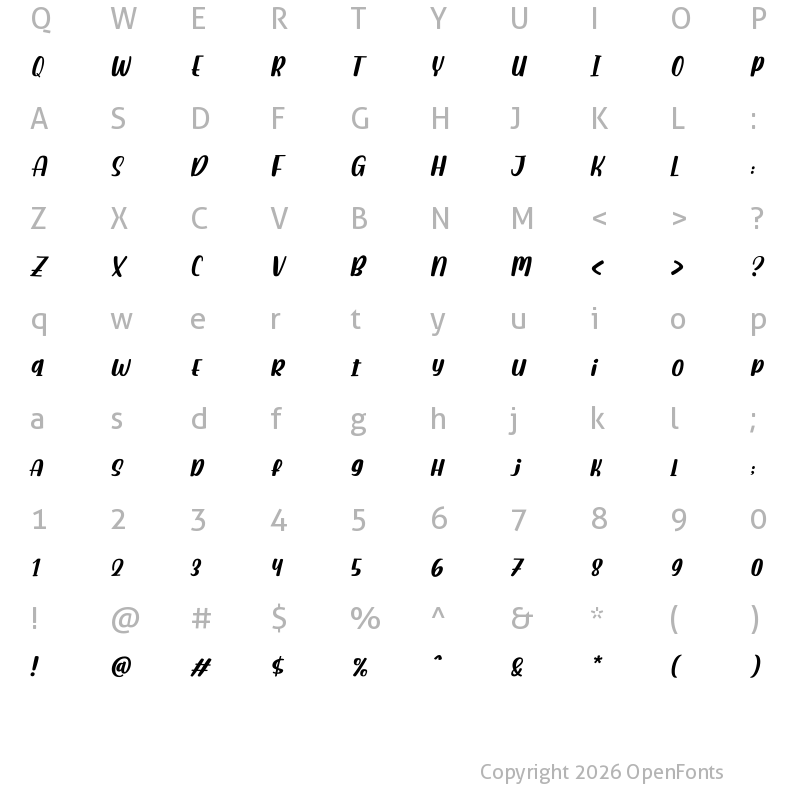 Character Map of Baimbo Italic