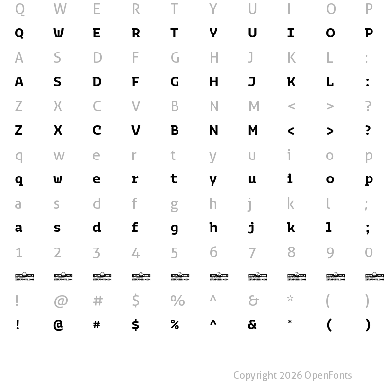 Character Map of Bakemono Stereo Trial Bold