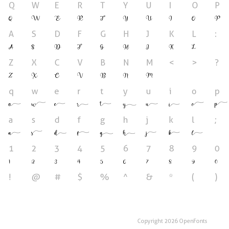 Character Map of Bakery Script ALT SS01 Regular