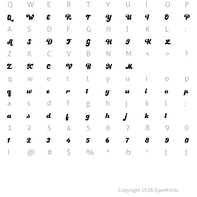 Character Map of Bakey Regular