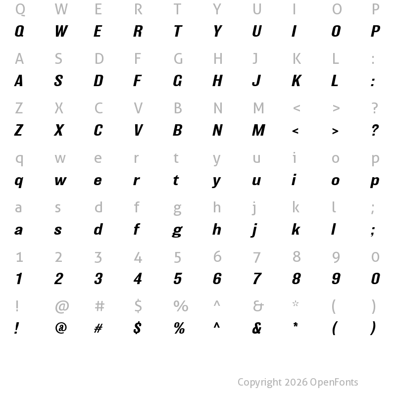 Character Map of BalboaW01-WideBoldItalic Regular
