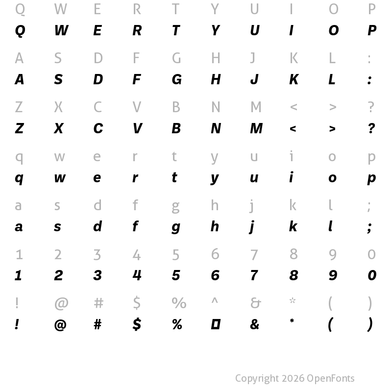 Character Map of Ballinger Bold Italic