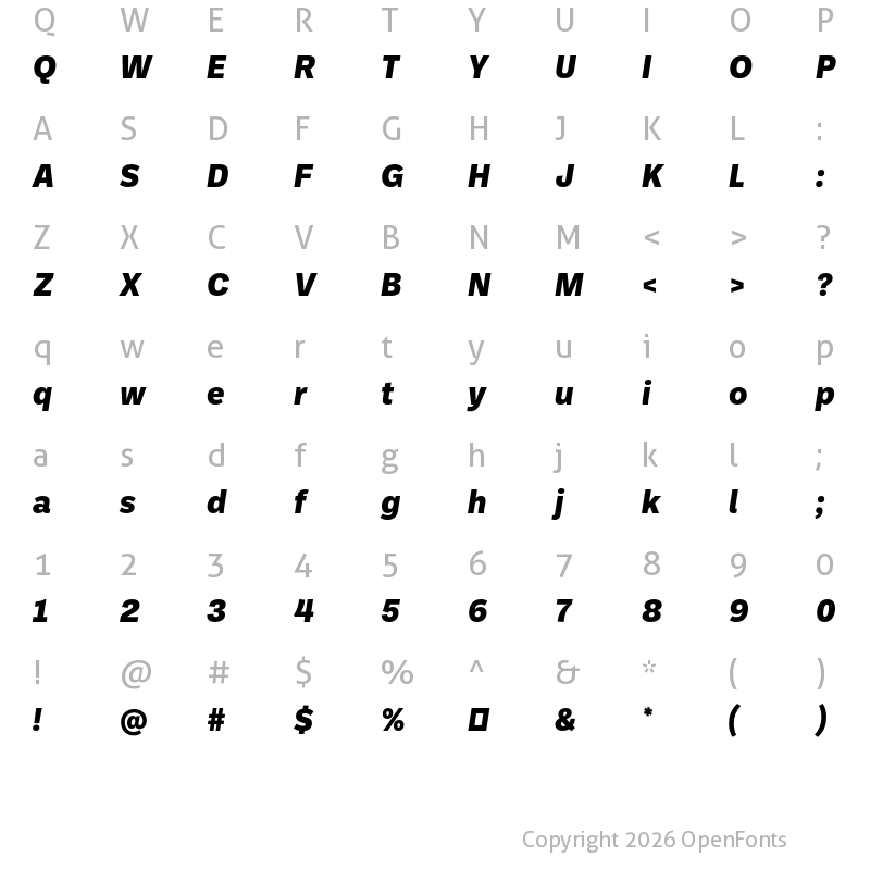 Character Map of Ballinger X-Bold Italic