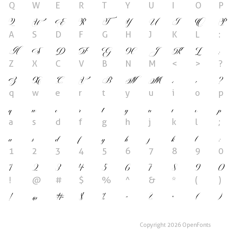 Character Map of Ballistic Script Regular
