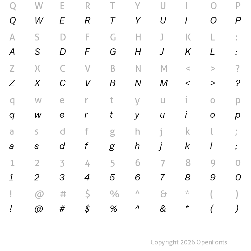 Character Map of Balto Book Italic