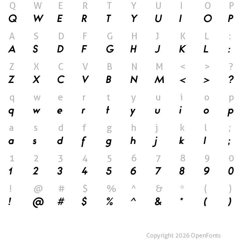 Character Map of Bambino-BoldItalic ?