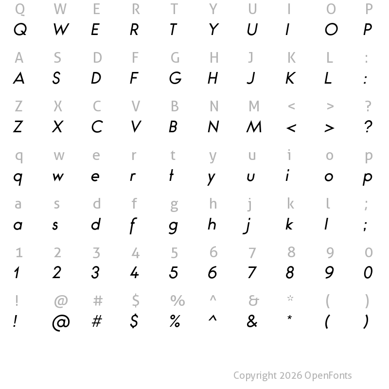 Character Map of Bambino-RegularItalic ?