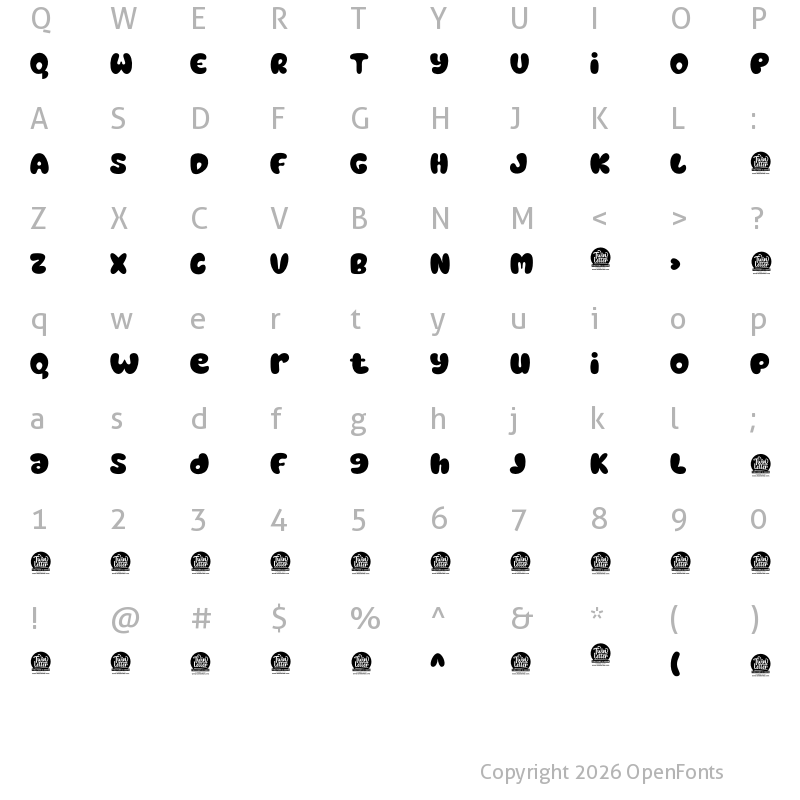 Character Map of BAMEW Thin Personal Use