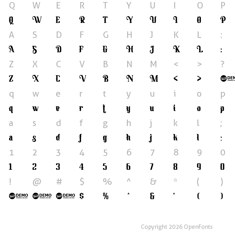 Character Map of Banthern Personal Use Regular