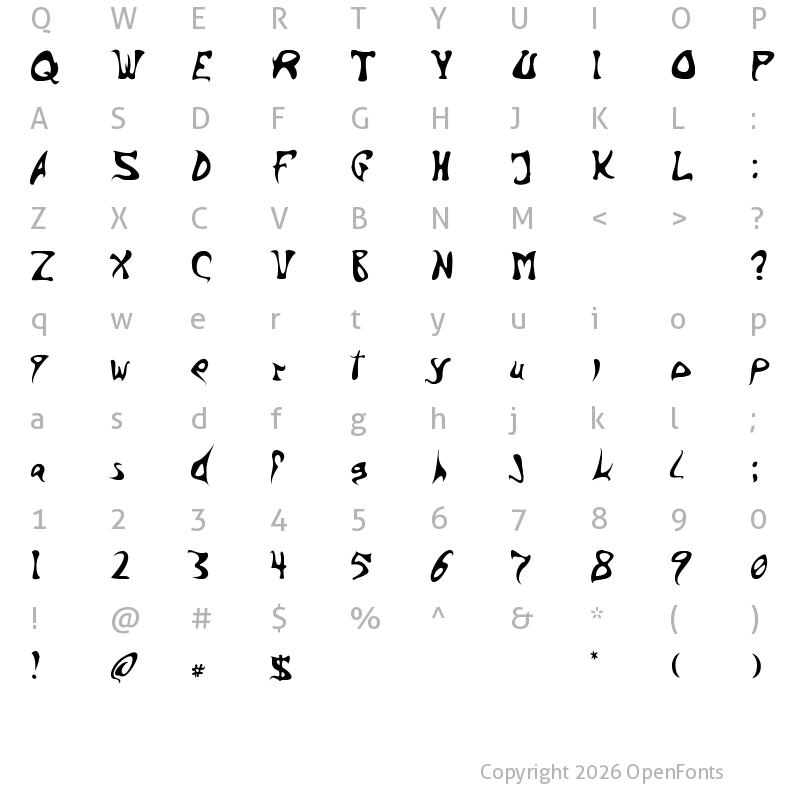 Character Map of Barbed Ink Regular