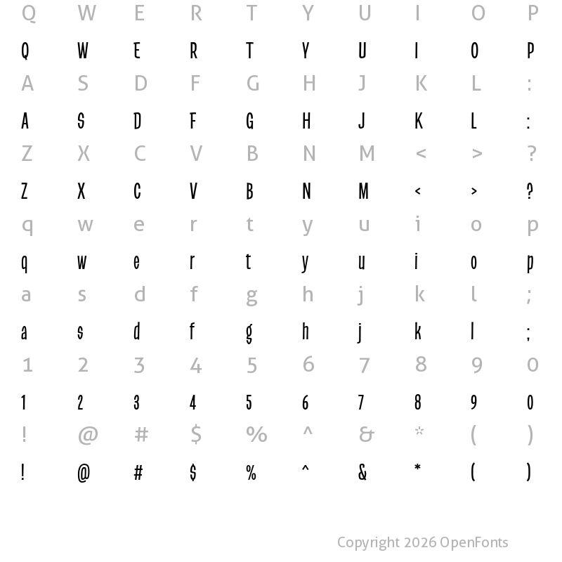 Character Map of Barbieri Thin