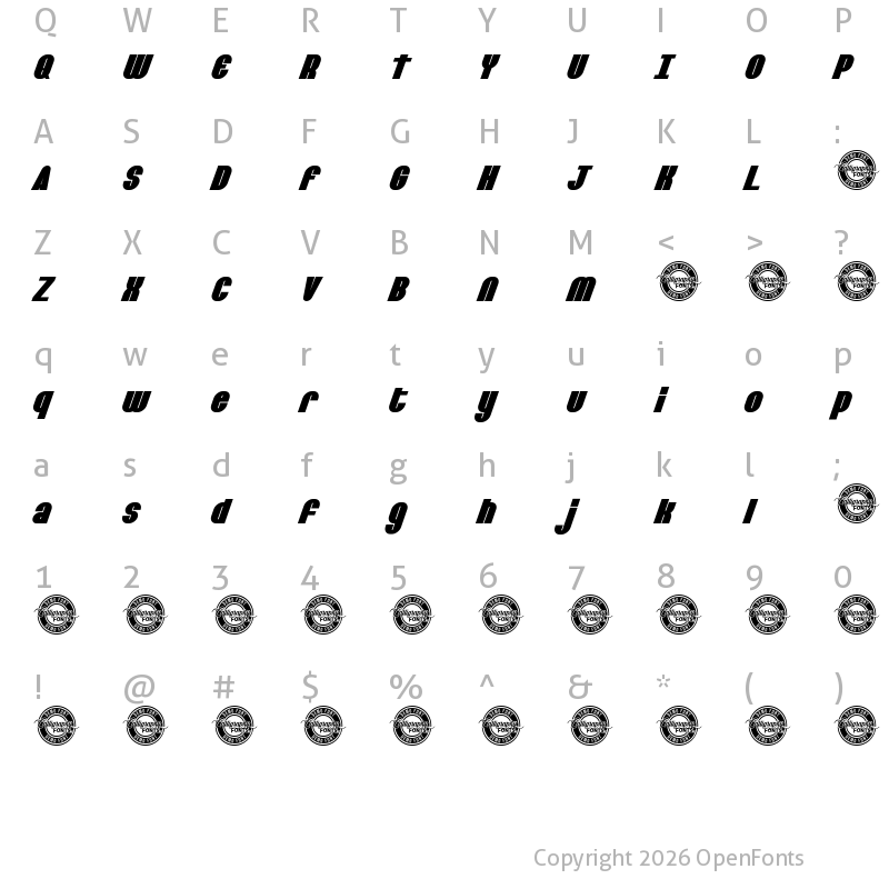 Character Map of Barley Round Demo Italic