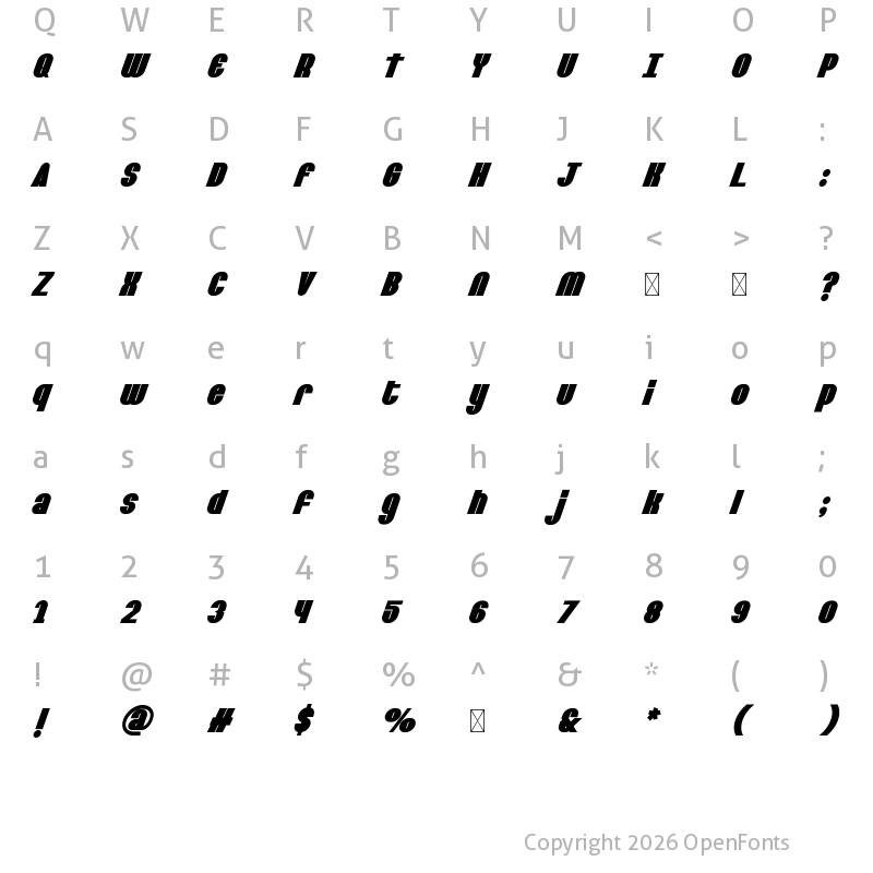 Character Map of Barley Round Italic