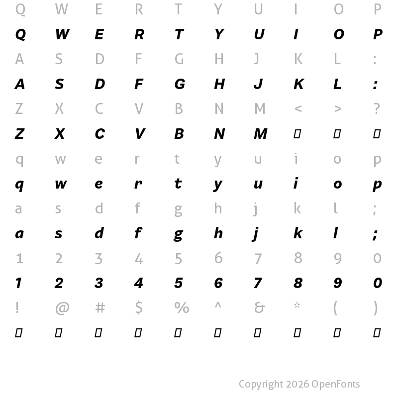 Character Map of Barnet Sans Bold Italic
