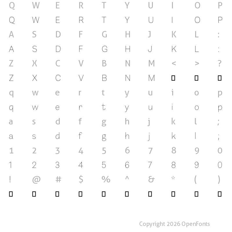 Character Map of Barnet Sans Thin