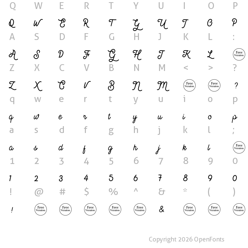 Character Map of Barnie's Free Trial Regular
