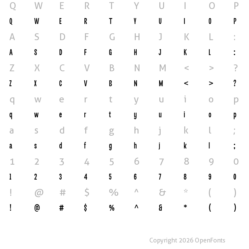 Character Map of Barosans Condensed