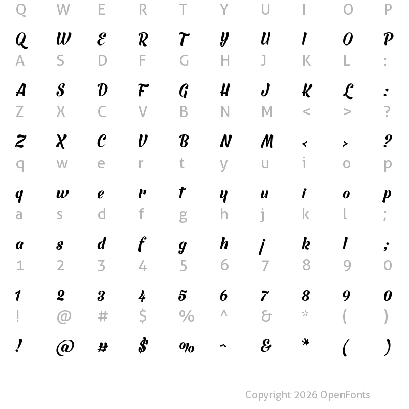 Character Map of BarracudaScriptRegularW00 Regular