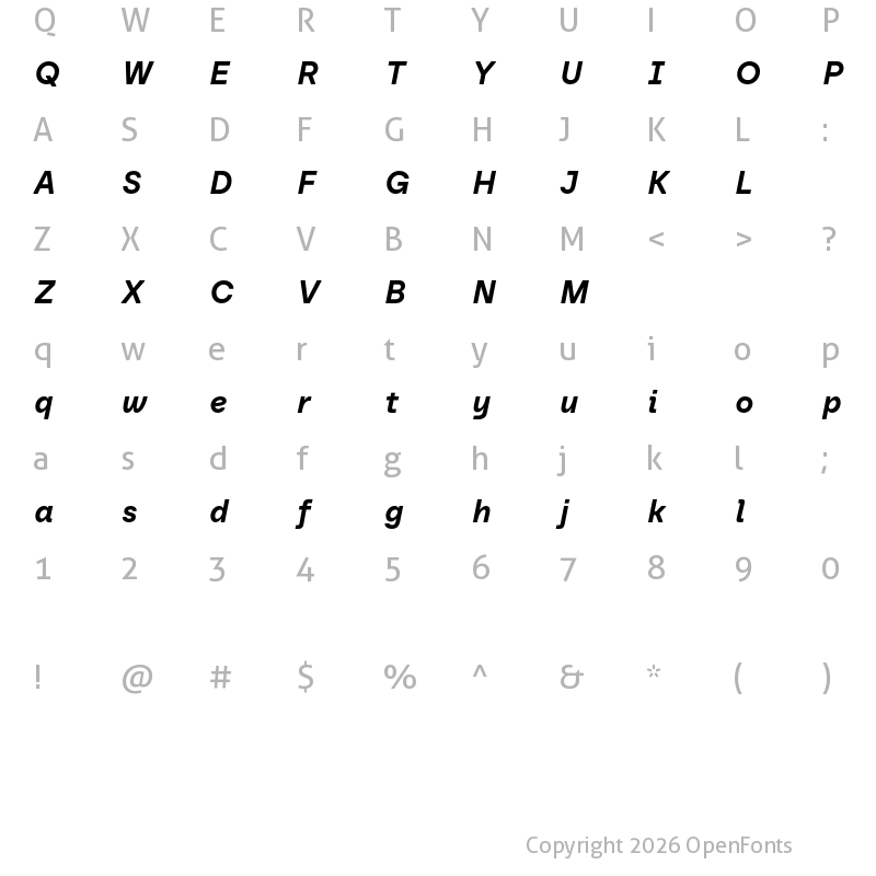 Character Map of Baru Sans Demo Bold Italic