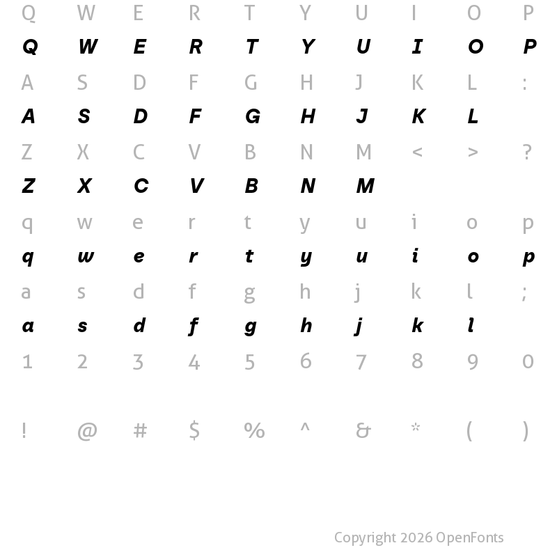 Character Map of Baru Sans Demo Extra Bold Italic