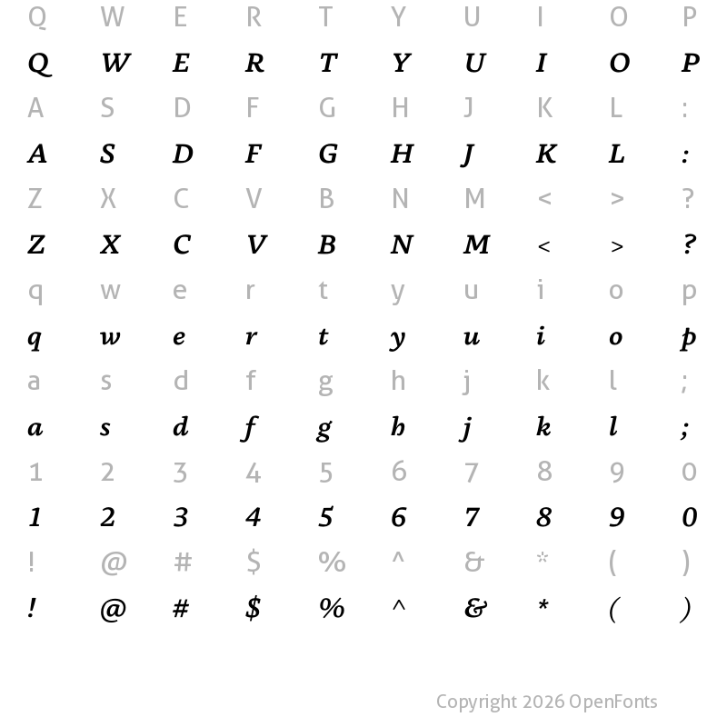 Character Map of Basco Std Bold Italic