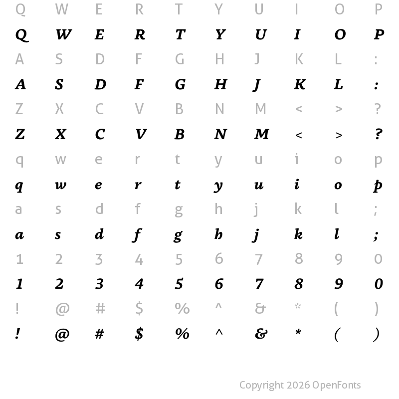 Character Map of Basco Std ExtraBold Italic