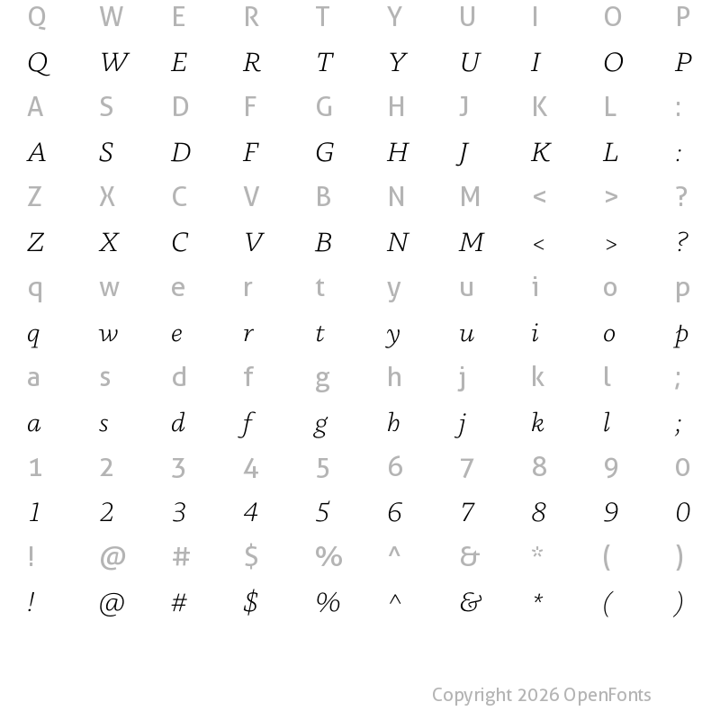 Character Map of Basco Std Light Italic