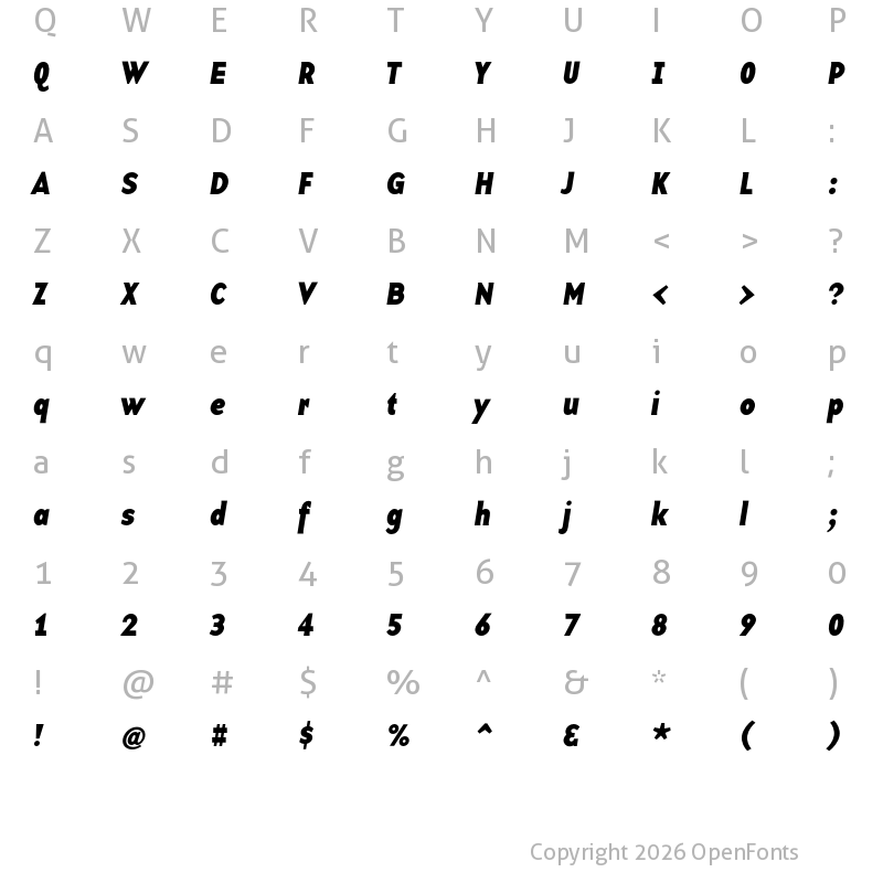 Character Map of Base 12 Sans OT Bold Italic