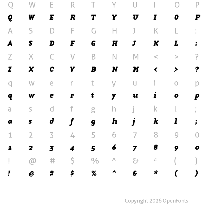 Character Map of Base 12 Serif OT Bold Italic