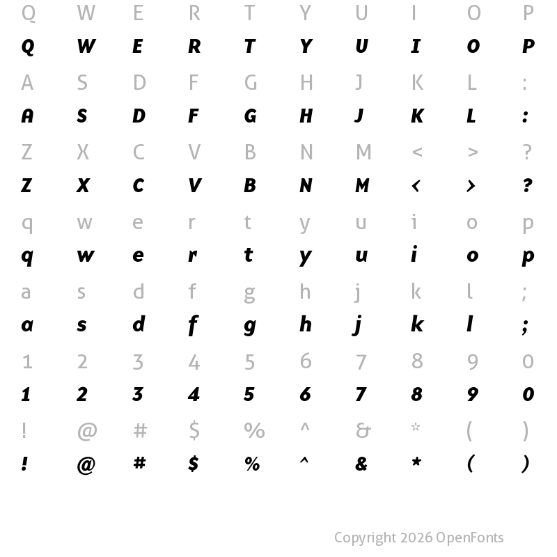 Character Map of Base 900 Sans OT Bold Italic