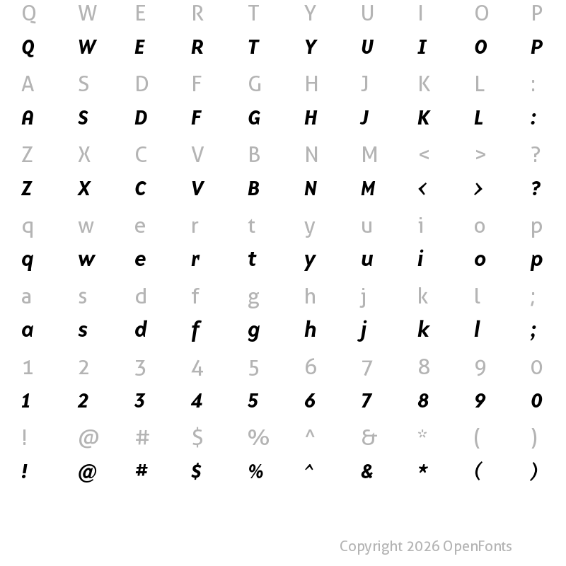 Character Map of Base 900 Sans OT Medium Italic