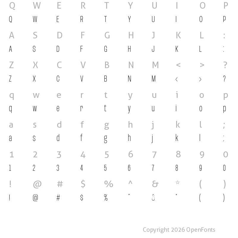 Character Map of Base Neue Condensed Extra Light