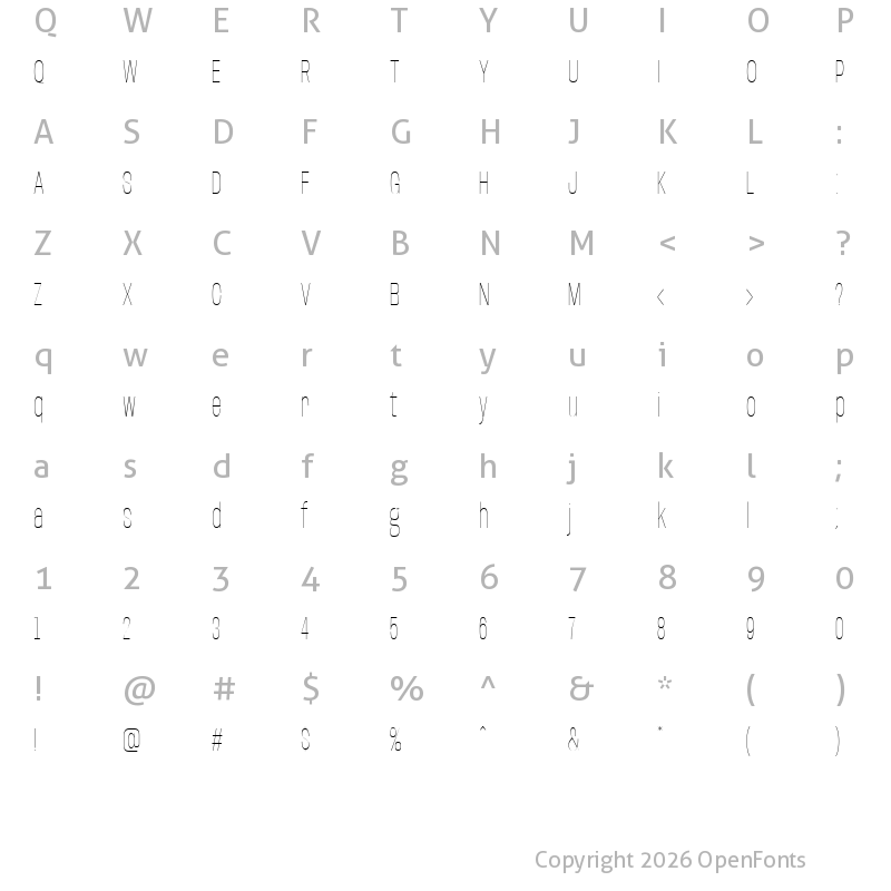 Character Map of Base Neue Condensed Thin