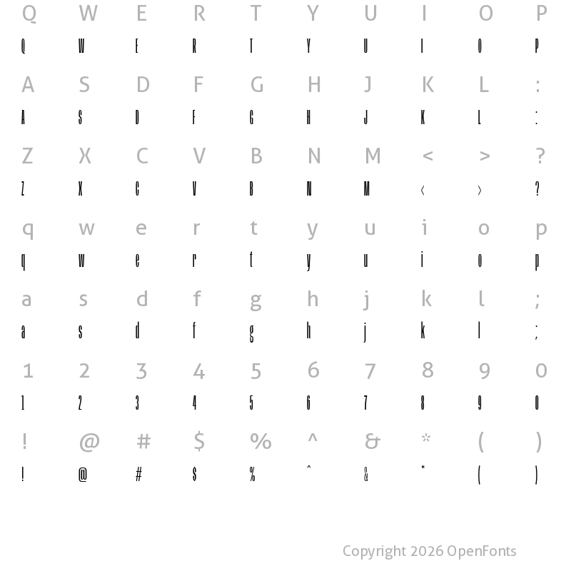 Character Map of Base Neue Super Condensed Light