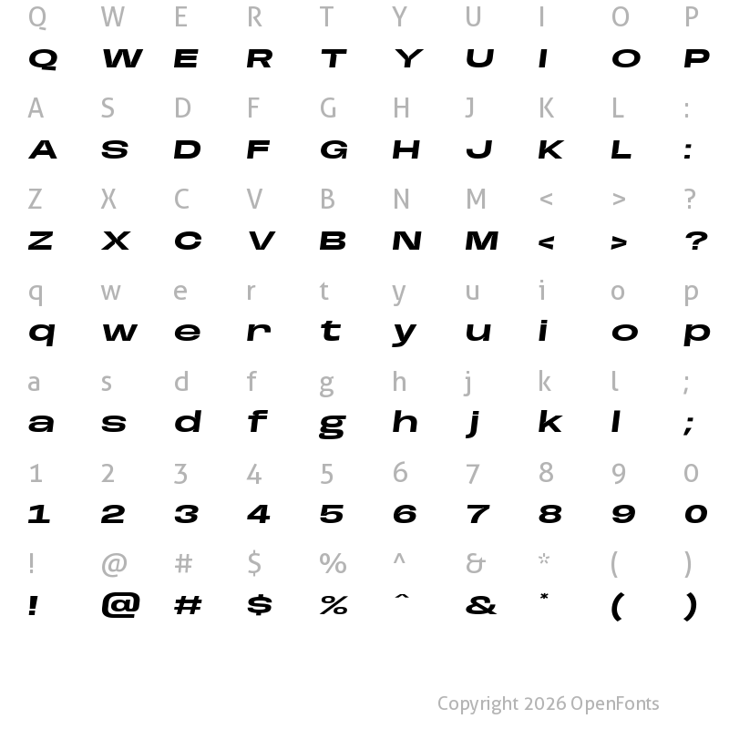 Character Map of Base Neue Super Expanded Bold Oblique