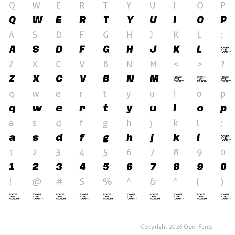 Character Map of Base Neue Trial Black Oblique
