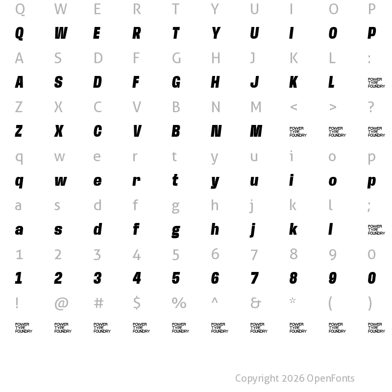 Character Map of Base Neue Trial Condensed Black Oblique