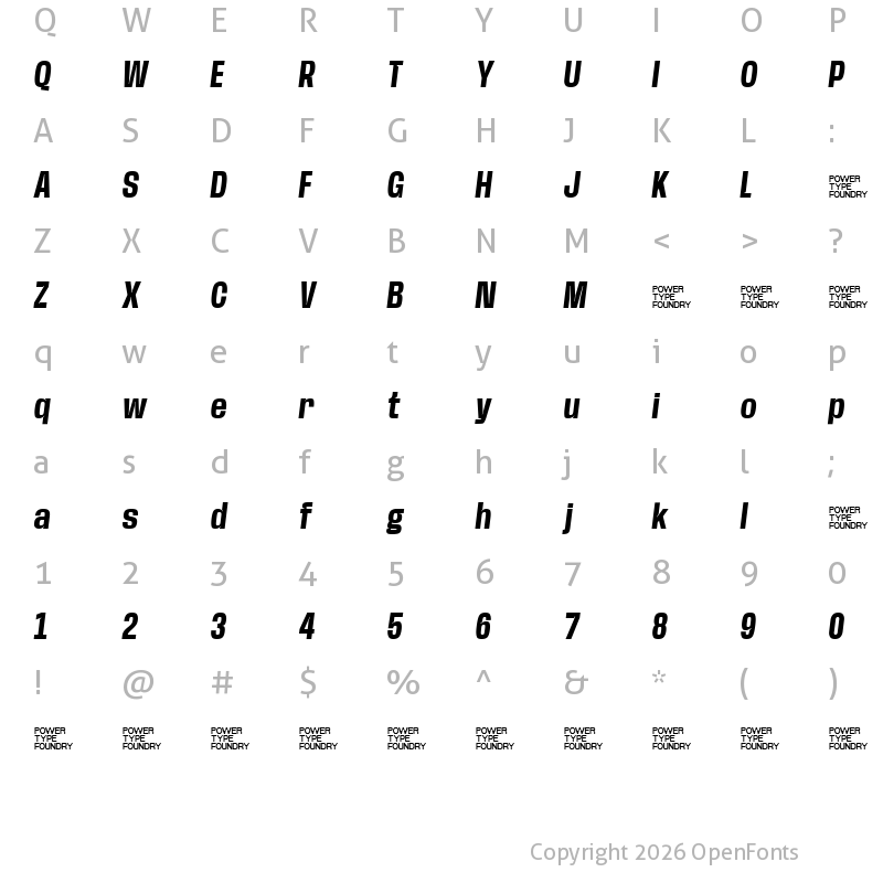Character Map of Base Neue Trial Condensed Bold Oblique