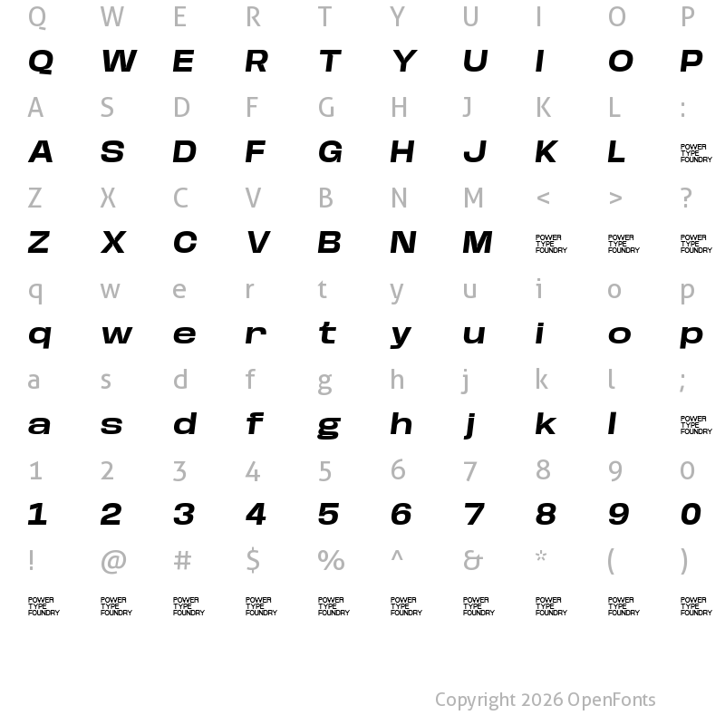 Character Map of Base Neue Trial Expanded Bold Oblique