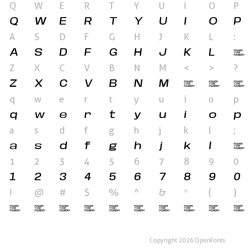 Character Map of Base Neue Trial Expanded Medium Oblique