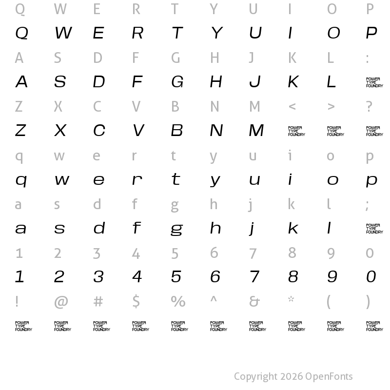Character Map of Base Neue Trial Expanded Oblique