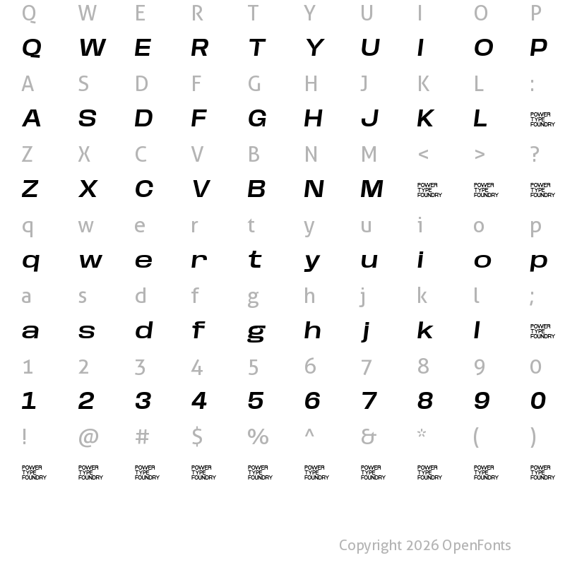 Character Map of Base Neue Trial Expanded Semi Bold Oblique