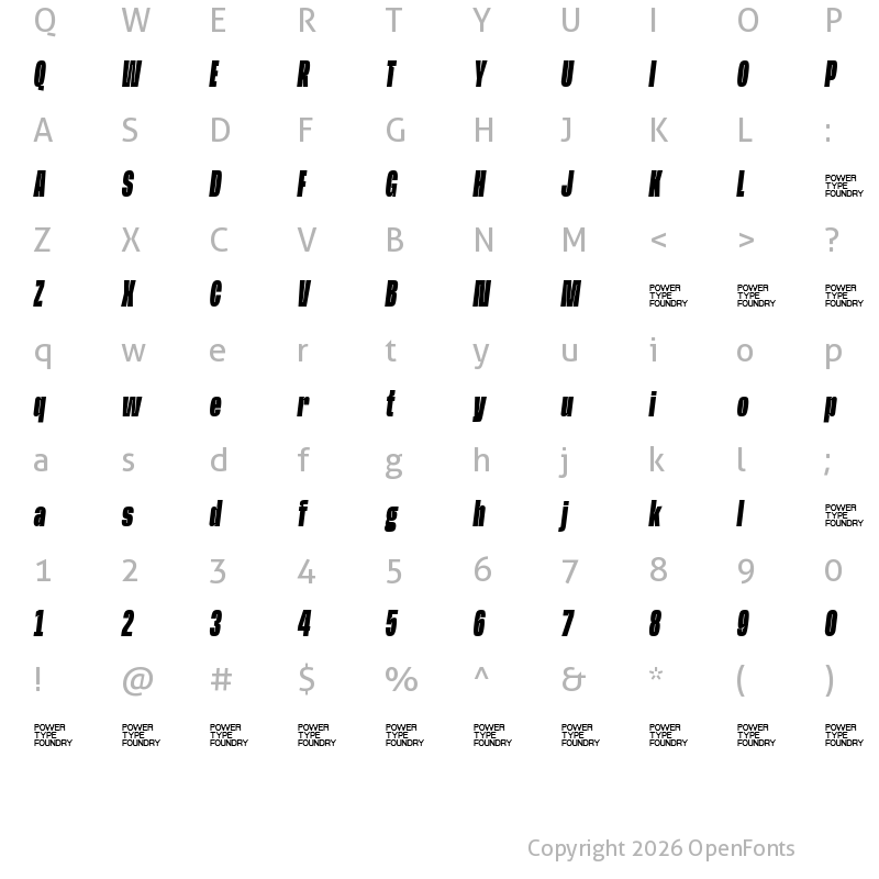 Character Map of Base Neue Trial Super Cond Extra Bold Oblique