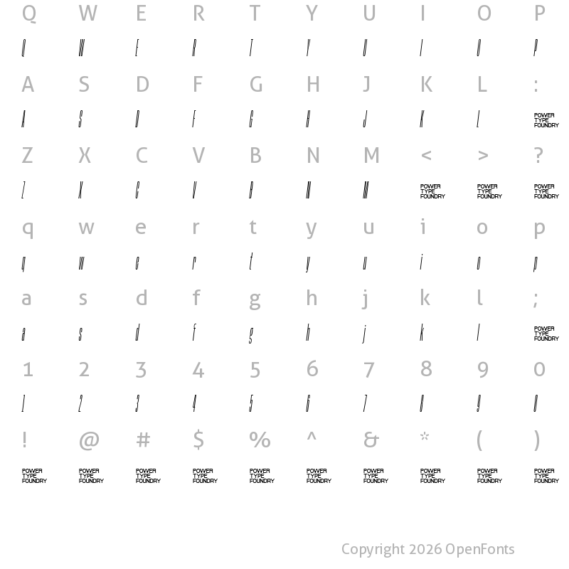 Character Map of Base Neue Trial Super Cond Extra Light Oblique