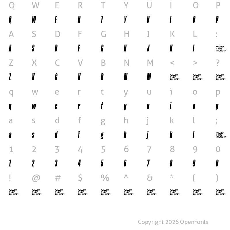 Character Map of Base Neue Trial Super Cond Semi Bold Oblique