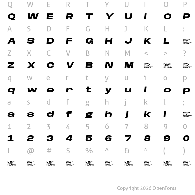 Character Map of Base Neue Trial Super Exp Extra Bold Oblique