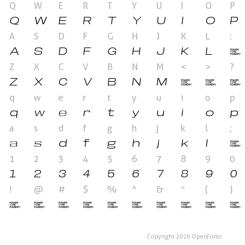 Character Map of Base Neue Trial Super Exp Light Oblique